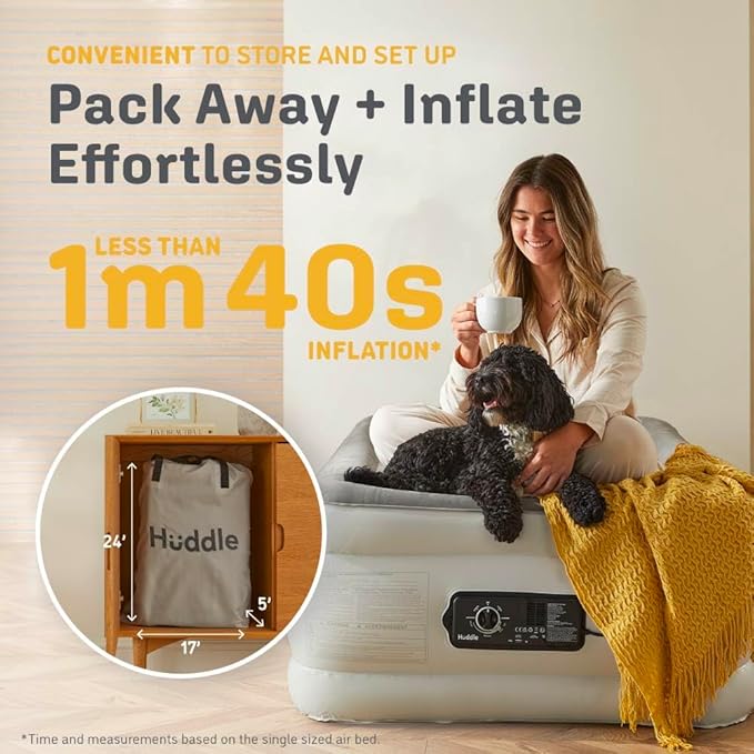 Huddle® Luxury Never Deflate Full Air Bed with Patented Dual Pump SlumberGuard™ Premium Technology | Inflatable Mattress with Built-in Pump | Comfortable Inflatable Mattress