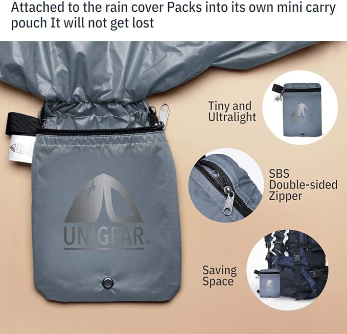 Unigear Backpack Rain Cover Waterproof Rating 5000mm, Ultraportable and Durable with 2 Anti-Slip Buckle Strap, Integrated Carry Pouch Design