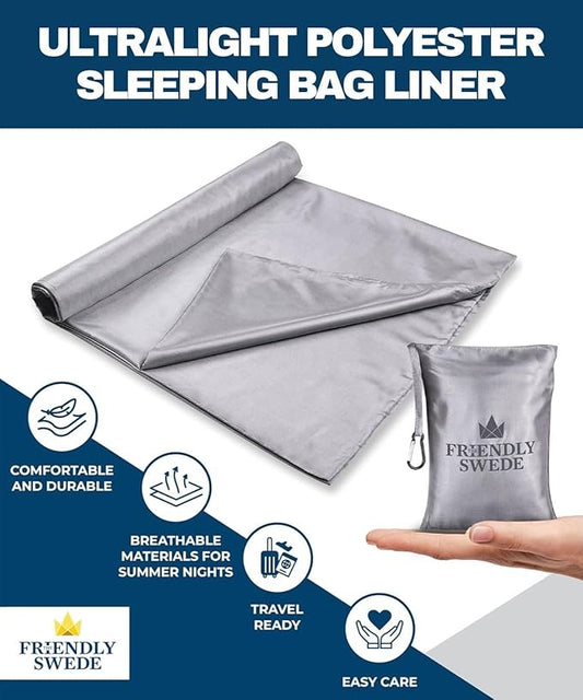 The Friendly Swede Sleeping Bag Liner — Ultralight Polyester or Cold Weather Microfiber Adult Sleep Sack; Thin Travel Sheets for Hotel; Camping Sheets; Travel Sleeping Bag with Pocket-Size Stuff Sack