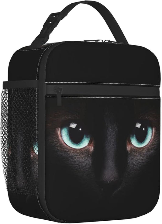 Black Cat Face Lunch Bag Reusable Insulated Lunch Box Thermal Cooler Tote For Boys Girls Teen School Men Women Travel Hiking Picnic