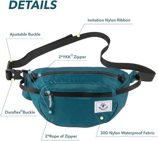 4Monster Hiking Waist Packs Portable,Water Resistant Fanny Bag with Adjustable Strap,Lightweight Crossbody Chest Bag Slim Bag