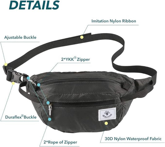 4Monster Hiking Waist Packs Portable,Water Resistant Fanny Bag with Adjustable Strap,Lightweight Crossbody Chest Bag Slim Bag