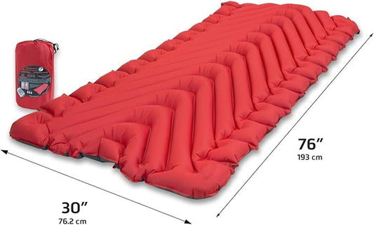 Klymit Insulated Static V Luxe Inflatable Sleeping Pad for Camping, Lightweight Hiking and Backpacking Air Bed For Cold Weather,Red