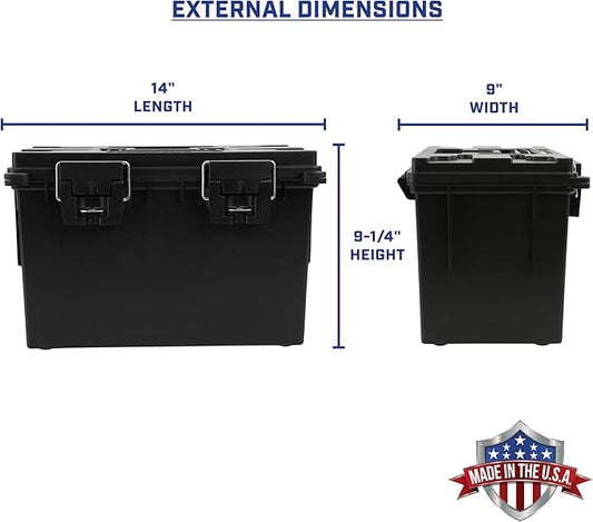 Sheffield 12773 2-Pack XL Ammo Storage Box, Stackable .50 Cal Field Boxes, Water and Dust Resistant, Lockable Storage Box with Handle, Heavy Duty Protection for Hunting Gear, Made in the USA, Black
