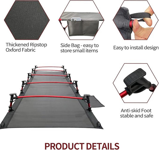 Sutekus Portable Camping Cot Sleeping Cot Ultralight Backpacking Cot Bed for Outdoor Hiking Travel Beach Mountaineering (Black)