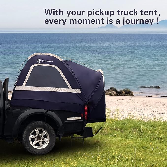 Pickup Truck Tent, Fit 5.5-6, 6.5ft Truck Bed, Waterproof PU3000 high Density Polyester Oxford, Windproof Pole and Insect-Prevention Double Layer Mesh Window & Door, Unique Rear Window Pipe
