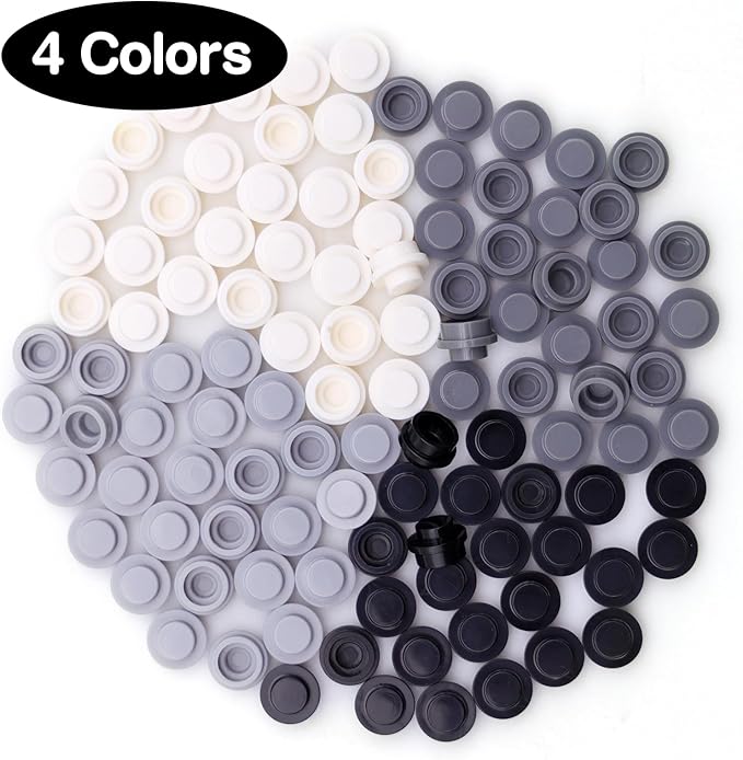 1040PCS Building Bricks Dots-Black and White Round Plates with Custom Pixel Building Blocks - Transparent Pieces, Studs and Bulk for MOC Mosaic Accessories Kit, Compatible with Leading Brands