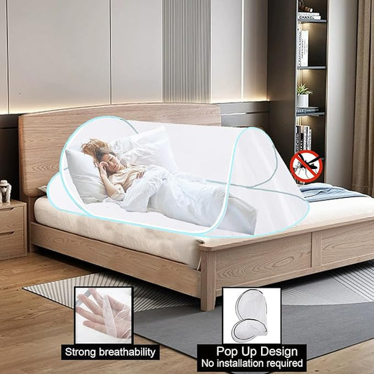 CMINGJ Large Pop Up Mosquito Tent, Portable Foldable Mosquito Net for Bed Camping Travel Patio (78 * 31 * 22inch) (Blue Fixed Size)