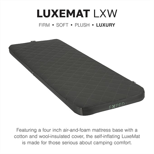 Exped LuxeMat Single LXW - Self Inflating Luxury Sleeping Mat, 4” Foam Pad, Pump Included