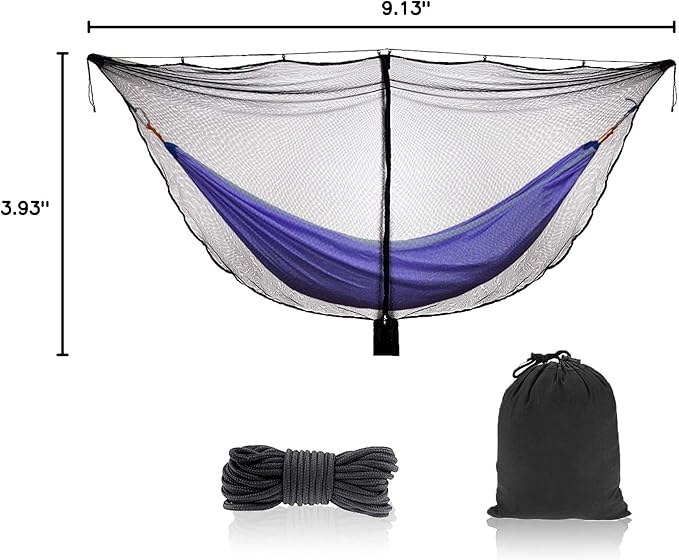 TOBWOLF Camping Hammock Net, Lightweight Outdoor Mosquito Net, 360 Degree Protection Polyester Netting with Dual Sided Zipper & Rope & Storage Bag (Not Include Hammock)