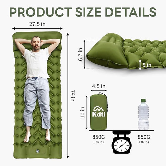 Ultralight Inflatable Sleeping Pad with Built-in Foot Pump - Upgraded Durable Air Mattress for Camping, Backpacking, Hiking - Compact Design Includes Carry Bag (Green)