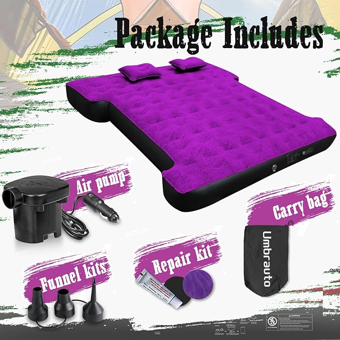 Umbrauto Truck Bed Air Mattress for 6-6.5ft Full Size Truck Bed, Upgraded Thickened Inflatable Mattress with Pump, Pick Up Airbed for Truck Tent Camping, Purple