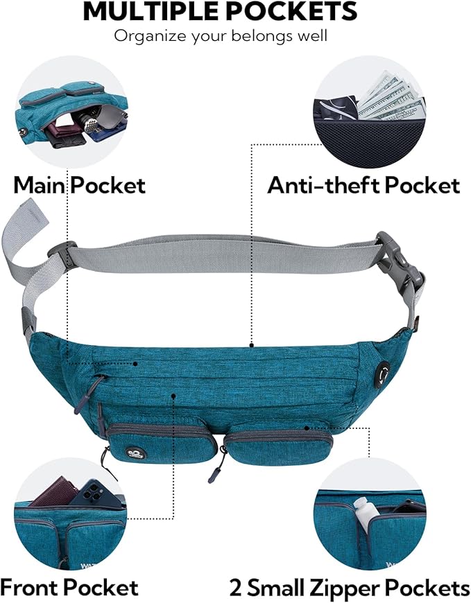 WATERFLY Fanny Pack Waist Bag: Travel Hip Pouch Bum Bag Plus Size Crossbody Fannie Pack Adjustable Belt Waistpack Phanny Fannypack for Man Woman Hiking Walking Jogging