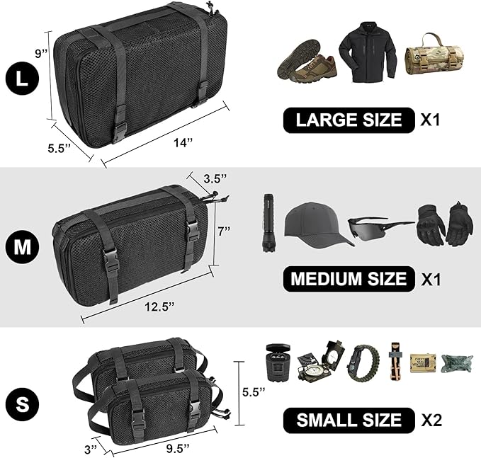 4 Set Tactical Packing Cubes ,Compressible Mesh Duffle Storage Bag,Portable Edc Molle Pouch Organizer.