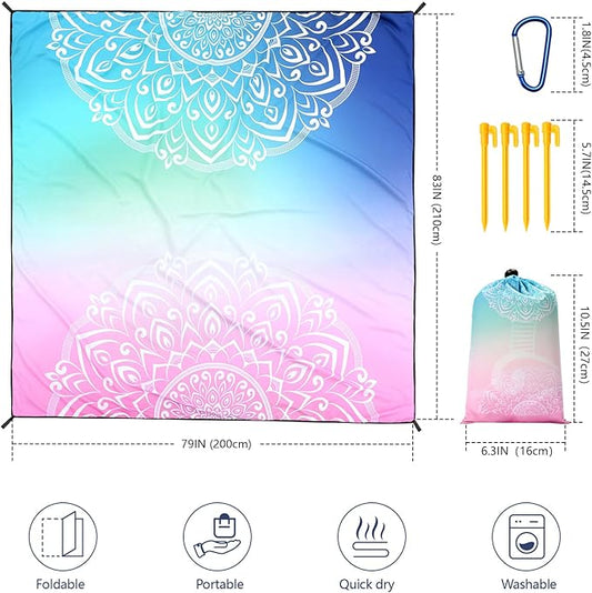 AISPARKY Beach Blanket Waterproof Sandproof, Oversized Large Beach Mat 79" X 83"/120"x108" for 1-8 Adults, Quick Drying&Compact&Lightweight, Picnic Mat Vacation Essentials for Beach Camping Travel