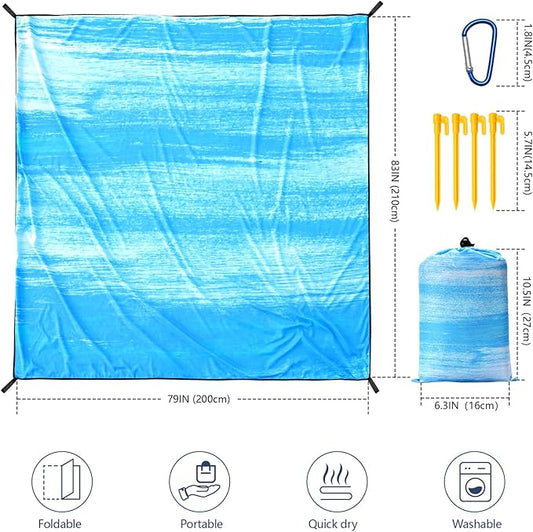 Beach Blanket Waterproof Sandproof Beach Mat 79" X 83" /10'x9'for 2-8 Adults Quick Drying Outdoor Picnic Mat Beach Accessories for Travel, Camping, Hiking