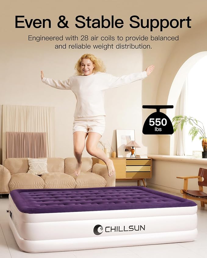 CHILLSUN Air Mattress Full with Built in Pump, 18" Raised Comfort Blow up Mattress, Inflatable Mattress colchon inflable, Upgraded Flocked Top Air Bed with Storage Bag for Home, Camping & Guests