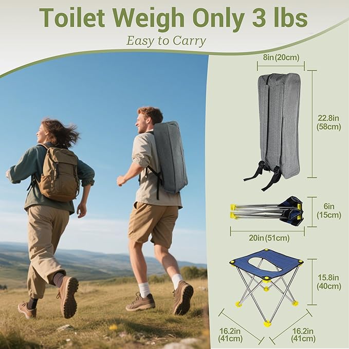 Upgrade XL Portable Toilet Camping Toilet,Foldable Travel Toilet Sturdy Stainless Steel Frame Portable Toilet for Camping,Hiking,Boating,Outdoor,Home