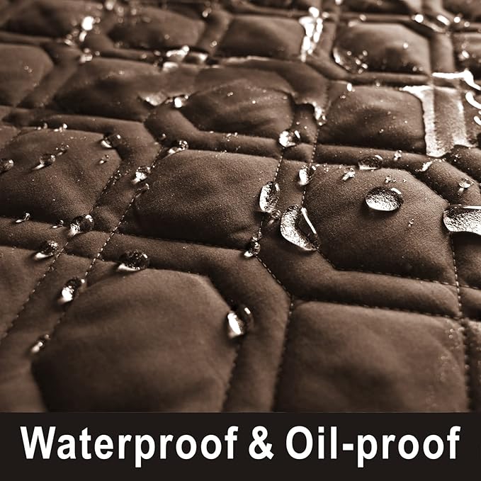 100% Waterproof Dog Bed Cover 30x70 inch Reversible Reusable Camping Mat for Kids/Pet/Dog/Cat Washable Geometric Embroidery Blanket Patchwork Brown+Beige