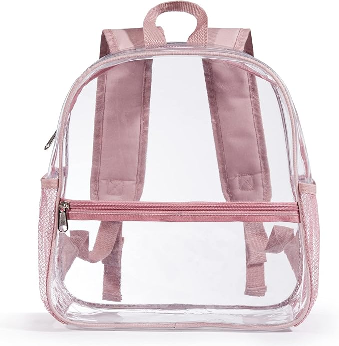 ZJIE Mini Clear Backpack 12x12x6 Stadium Approved, Small Transparent Backpack for Women Girls for Sporting Event, Work, School, Music Festival and Concerts (Rose Gold)