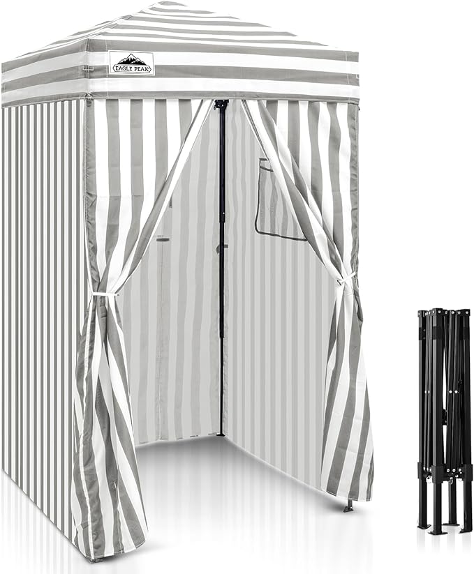 EAGLE PEAK Flex Ultra Compact 4x4 Pop-up Canopy, Sun Shelter, Changing Room, Portable Privacy Canopy Cabana for Pool, Fashion Photoshoots, or Camping, 4x4 ft, Gray/White