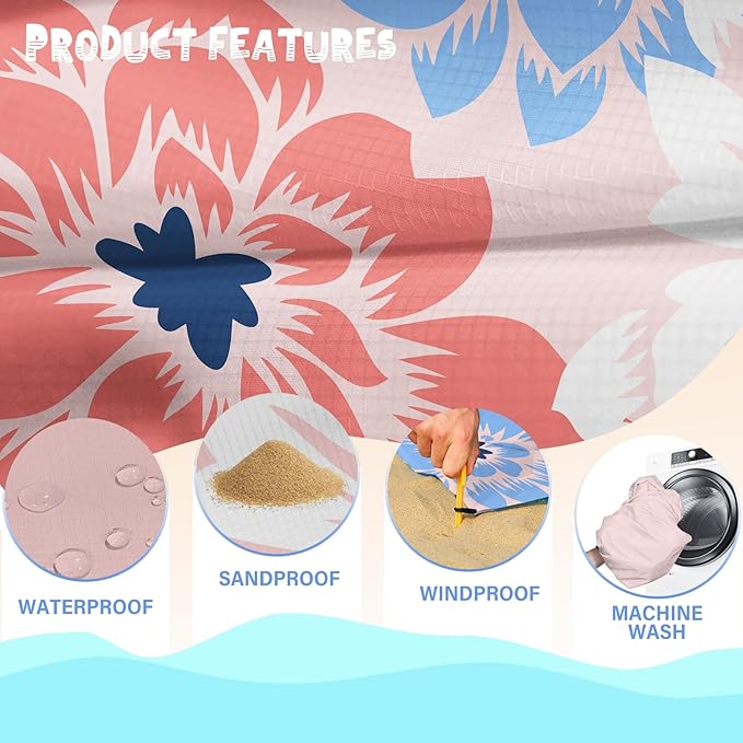 Beach Blanket Waterproof Sandproof 1-7 Adult Oversized 78 '' ร 110 '' Lightweight Durable Compact Sand Free Beach Mat for Travel Camping Hiking Picnic Blanket Extra Large