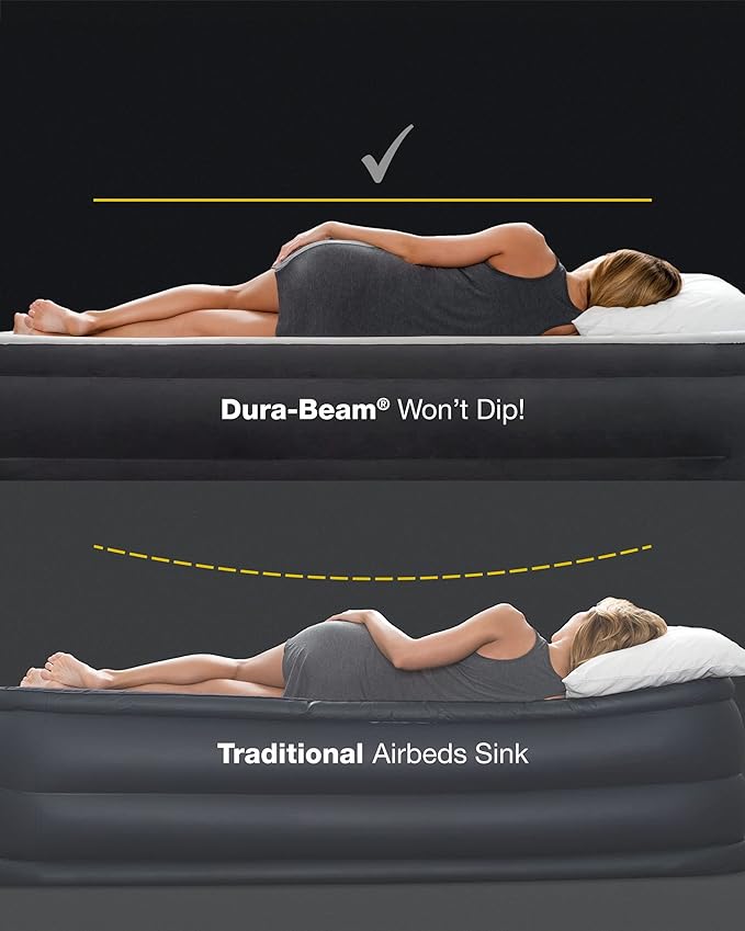 Intex 64759E Dura-Beam Standard Downy Air Mattress: Fiber-Tech – Queen Size – 10in Bed Height – 600lb Weight Capacity – Pump Sold Separately
