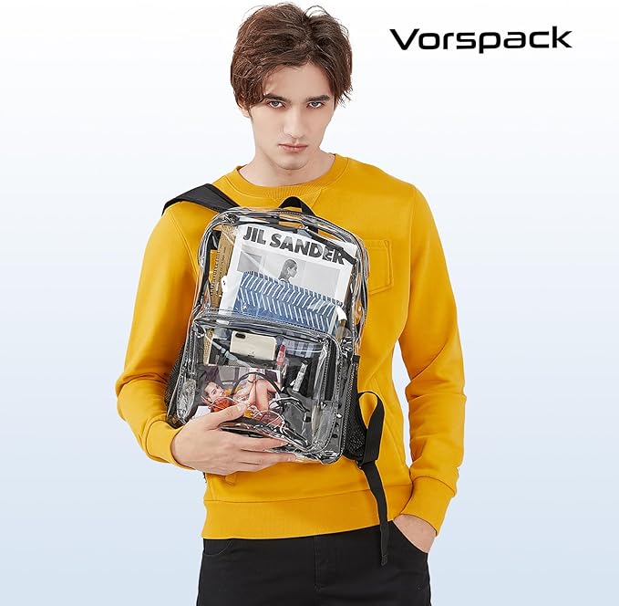 Vorspack Clear Backpack - Heavy Duty PVC Transparent See Through Backpack for College & Workplace