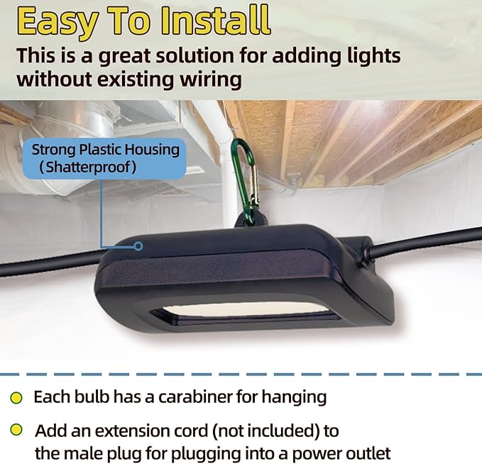 Owleye 50FT Led Work Light 85W 8000LM Waterproof Construction String Lights Linkable Temporary Work Lighting Outdoor Indoor Worklight (5 Light Heads)