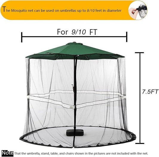9/10FT Mosquito Net for Patio Umbrella Outdoors Screen Polyester Hanging Tent (Mosquito Net Only) (9FT/10FT(with Light))