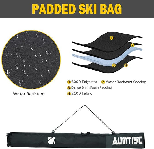 AUMTISC Ski Bag and Boot Bag Combo, Padded Ski Bags for Air Travel Flying, Adjustable Length for Skis Up to 200 cm and Boots Up to Size 13