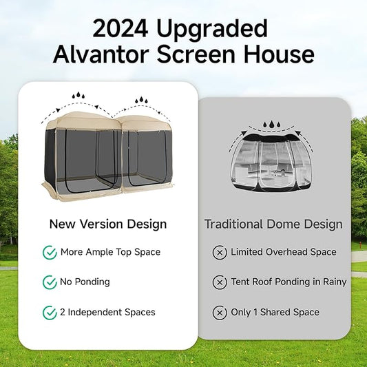 Alvantor Screen House Gazebo, 6-10-15 Person Pop Up Igloo Screened Canopy Tent with Mosquito Netting Sides, Instant UV Resistant Sun Shelter for Garden, Patio, Backyard
