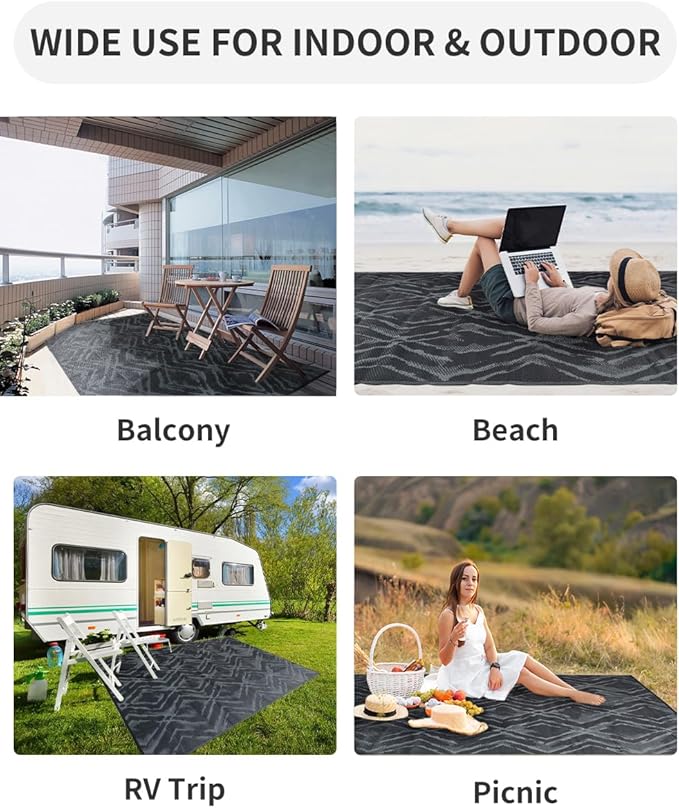 MontVoo Outdoor Rug 8x10 Waterproof-Patio Rug Mat Outdoor Carpet Reversible RV Camping Picnic Plastic Straw Rug Outside Outdoor Area Rug for Balcony Deck Backyard Patio Decor Modern Abstract