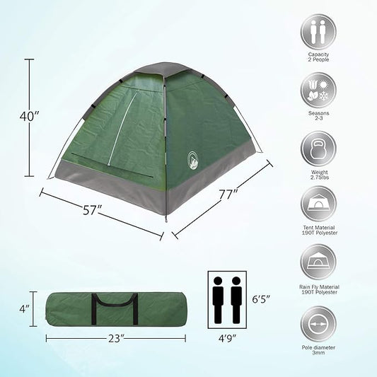2 Person Camping Tent with Rain Fly and Carrying Bag