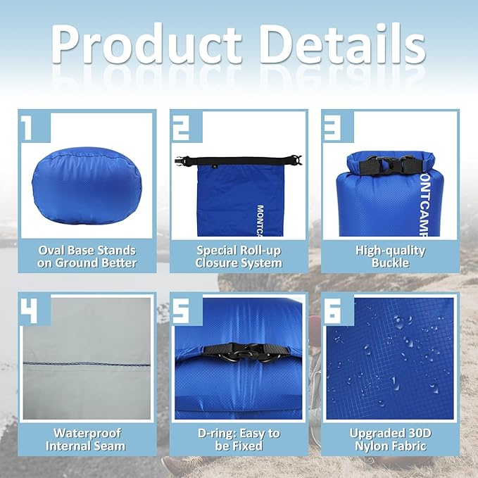 2-pack 30D Nylon Waterproof Dry Bag-Portable Storage Sack for Kayaking, Hiking and Rafting-Roll Top Closure-Float on Water(5L/20L,Turquoise blue)