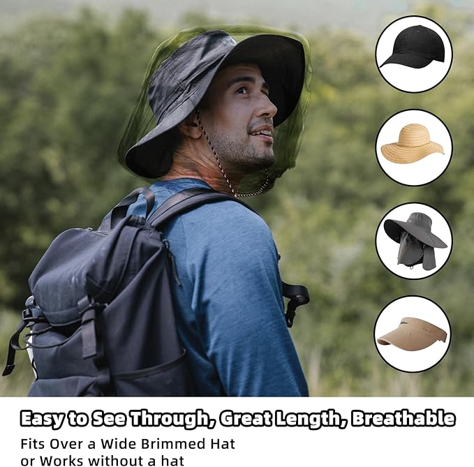 6 Packk Mosquito Covers Wearable Head Net Face Mesh Protecting Net Mosquito Fly Insects Bugs Preventing for Outdoor