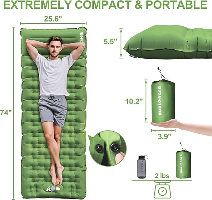 Camping Sleeping Pad,5.5" Extra Thick Inflatable Sleeping Pads with Pillow Built-in Foot Pump Sleeping Mat Compact for Camping, Backpacking, Hiking,Traveling Tent