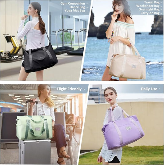 Gym bag for Women, Travel Duffel Bags with Trolley Sleeve, Weekender Overnight Bag, Carry on Tote Bag Dance Bag