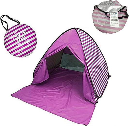 YBK Tech New Stripe Style Automatic Pop Up Beach Tent UV Protection Instant Portable Quick Cabana Sun Shelter for 2-3 Persons (Pink)
