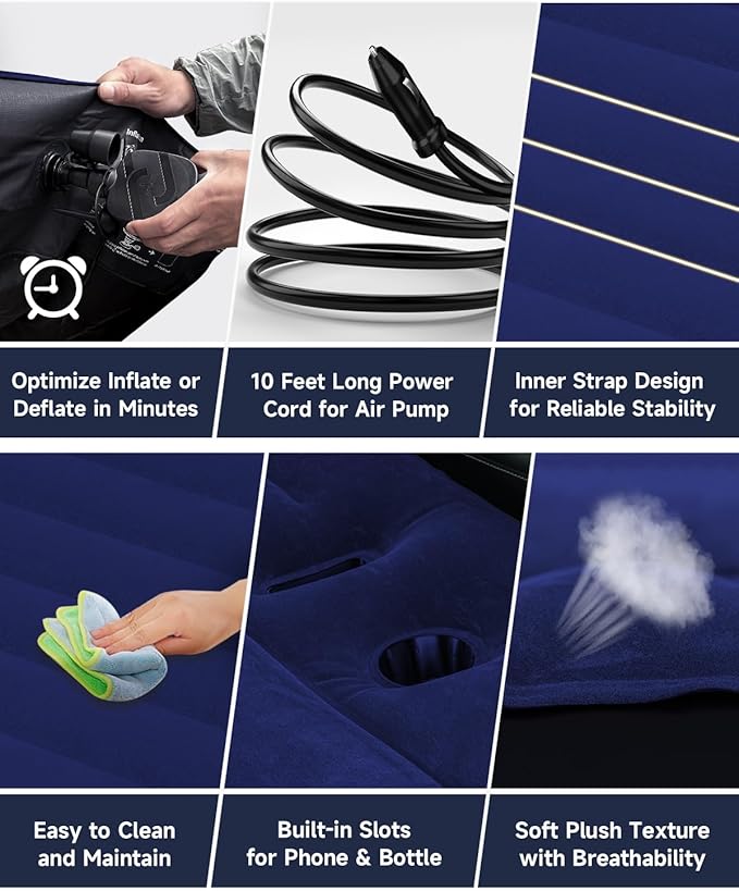 Umbrauto Air Mattress for Tesla Model Y, Inflatable Camping Airbed for SUV Trunk, Fodable Sleeping Pad with Air Pump and Storage Bag for Road Trip Travel