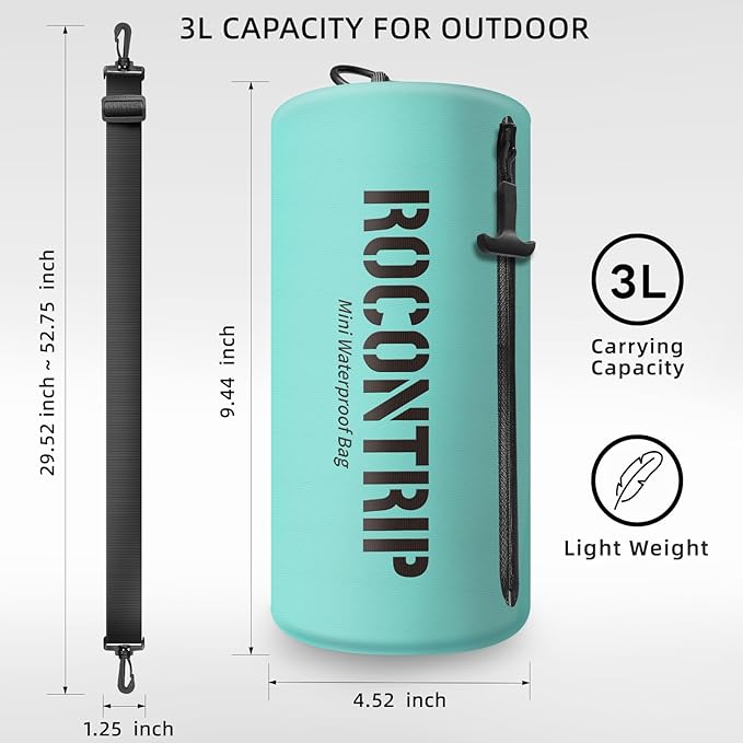 ROCONTRIP Crossbody Waterproof Bag IPX8 Dry Bag With Airtight Zipper Dry Sacks lightweight Portable Swimming Bag For Swimming Kayaking Camping Boating Rafting Fishing Travelling Snorkeling