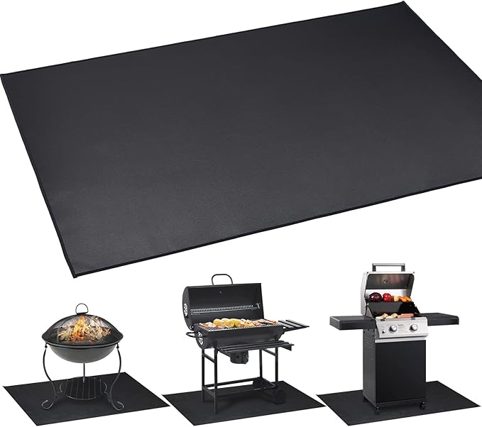 Under BBQ Grill Mat for Outdoor Charcoal, Flat Top, Smokers, Gas Grills 65×39 Inch. Fireproof Mat Protector Deck Patio Grass.Indoor Fireplace Mat Prevents Ember Damage Wood Floor,Fire Pit Mat