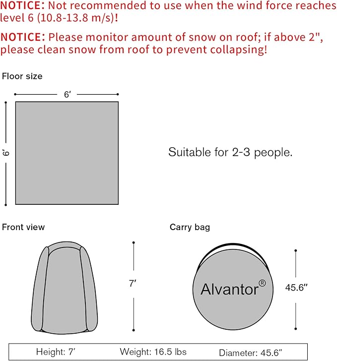 Alvantor Pop Up Bubble Tent - Large Oversize Weather Proof Pod - Cold Protection Camping Tent - Winter Tent Beige