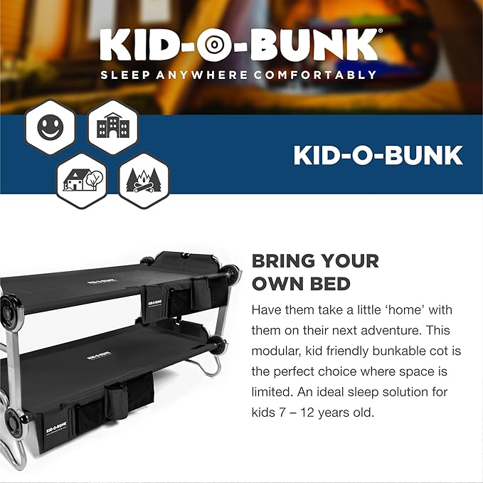 Disc-O-Bed Youth Double Cot Kid-O-Bunk, Modular for Bunk Beds, Dual Cots, or Bench with 2 Carry Bags for Portable Transport