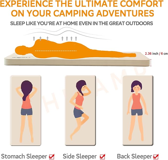 Self-Inflating Sleeping Pad for Camping - Inflatable Foam Camping Mattress with Pump Sack, Outdoor Camping Pads, Comfort Sleeping Mat for Car, Bed, Insulated Foam Air Mattress for Camping
