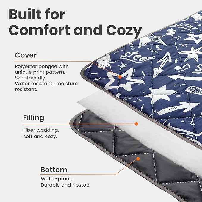 Waterproof Outdoor Blanket, 78.7x55inch, Printed Large Picnic Blankets, Foldable Picnic Mat, Camping Blanket for Picnic, Grass, Park, Lawn, Beach - Star and Guitar