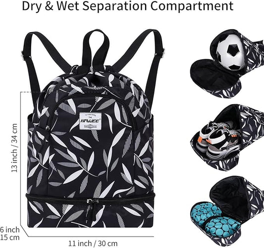 Dry Wet Drawstring Backpack with Shoe Compartment for Women Adjustable Gym Bag