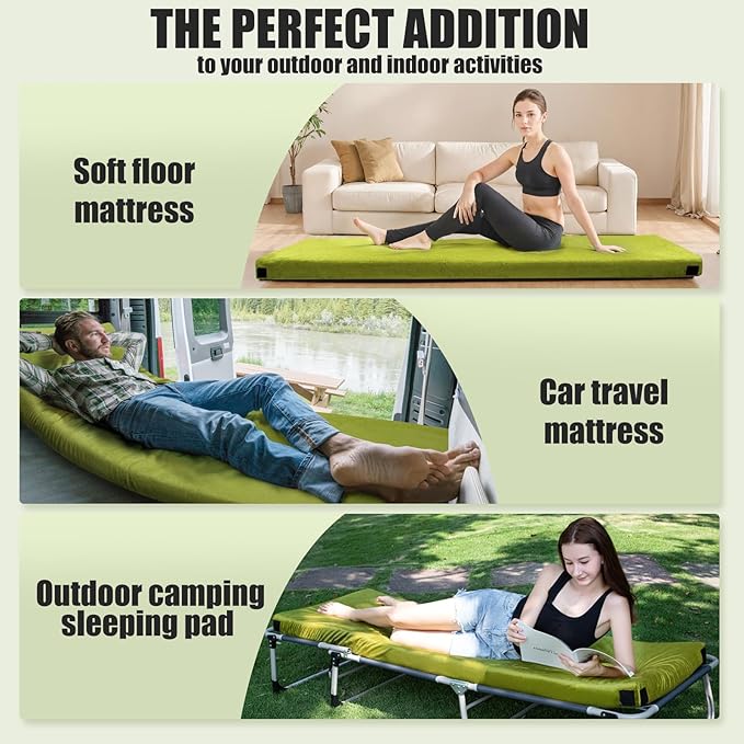 3 Inch Thick Memory Foam Sleeping Pad Camping Mattress,Portable Roll up Mattress-Car/Tent/Cot/Floor,Comfortable Sleeping Mats for Guests Kids Adult Sleepover