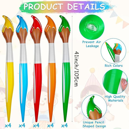 20 Pcs 41.3 Inch Giant Inflatable Paint Brushes Large Blow up Paintbrush Tall Large Jumbo Props Back to School Graduation Hanging Decor for Birthday Party Favors Classroom Supplies,5 Colors