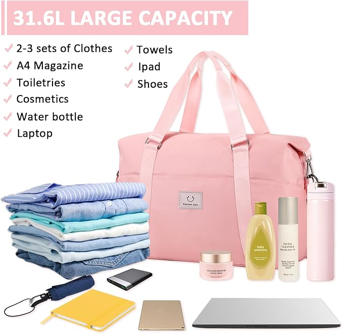 Gym bag for Women, Travel Duffel Bags with Trolley Sleeve, Weekender Overnight Bag, Carry on Tote Bag Dance Bag